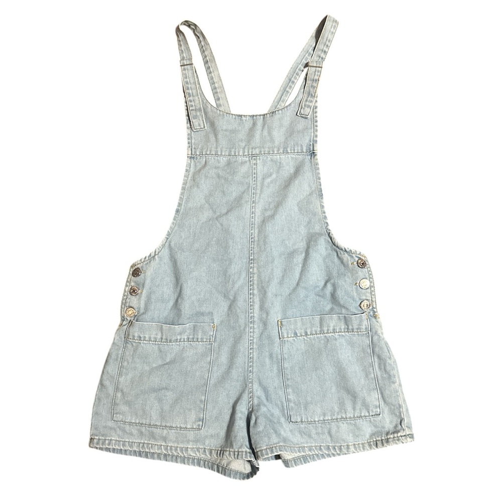 Forever 21 Light Blue Denim Overall Shorts, Size: 26